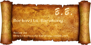 Borkovits Barakony névjegykártya